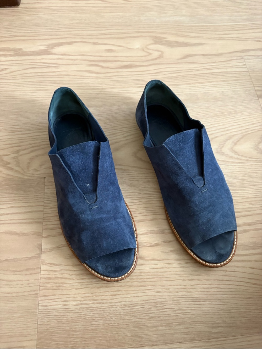 Zero + Maria Cornejo Navy Suede Open-Toe Flats